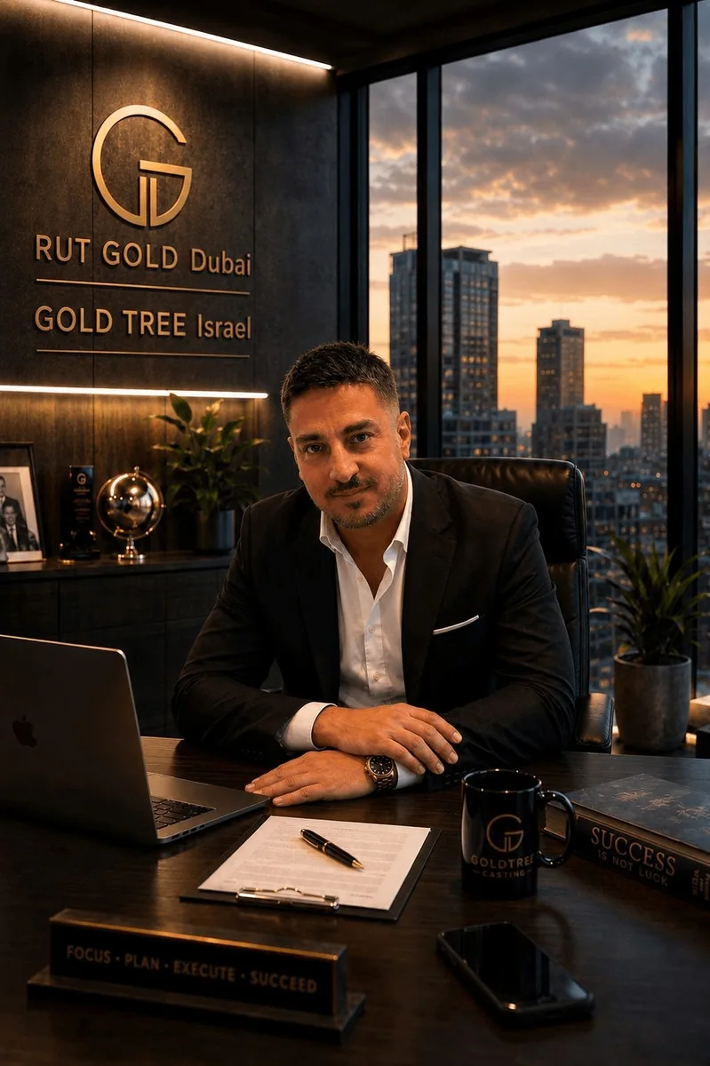 The founder of RUT GOLD at the studio in Dubai