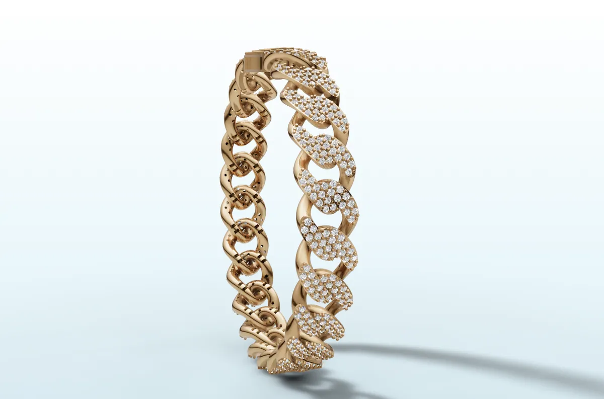 Diamond Cuban Bracelet — 18K gold men's by RUT GOLD — view 3