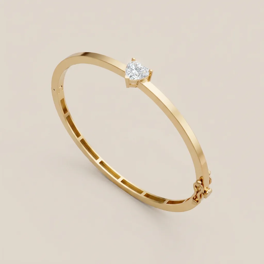 Heart Diamond Solitaire Bangle B01983 — 18K gold bracelet by RUT GOLD