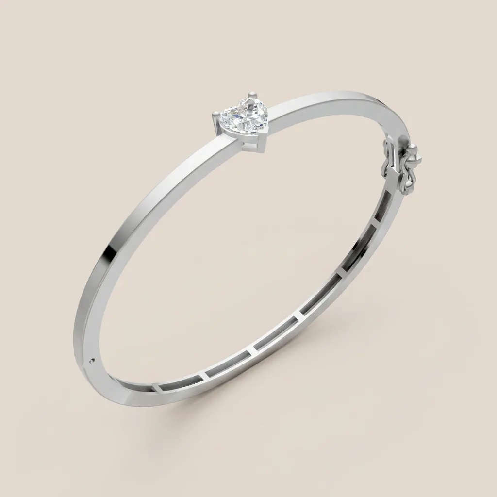 Heart Diamond Solitaire Bangle B01983 — 18K gold bracelet by RUT GOLD