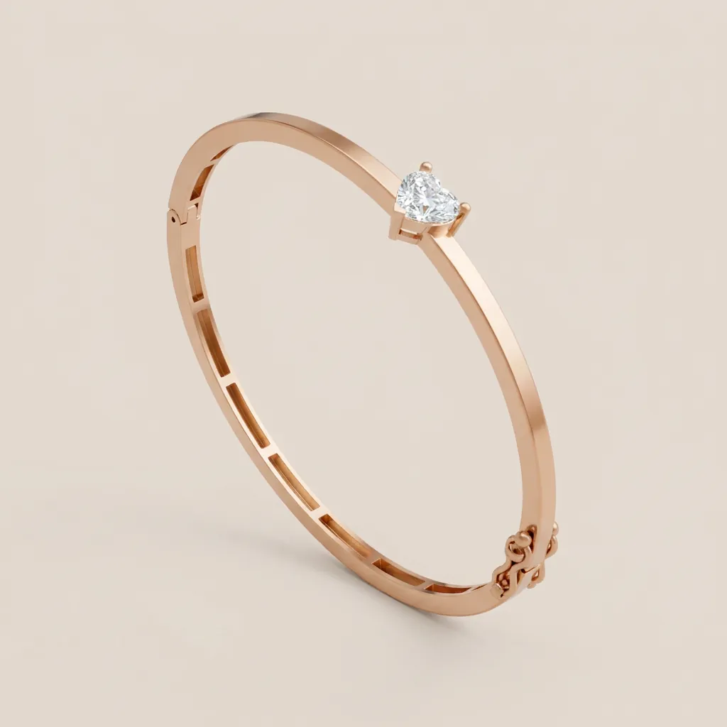 Heart Diamond Solitaire Bangle B01983 — 18K gold bracelet by RUT GOLD — view 3