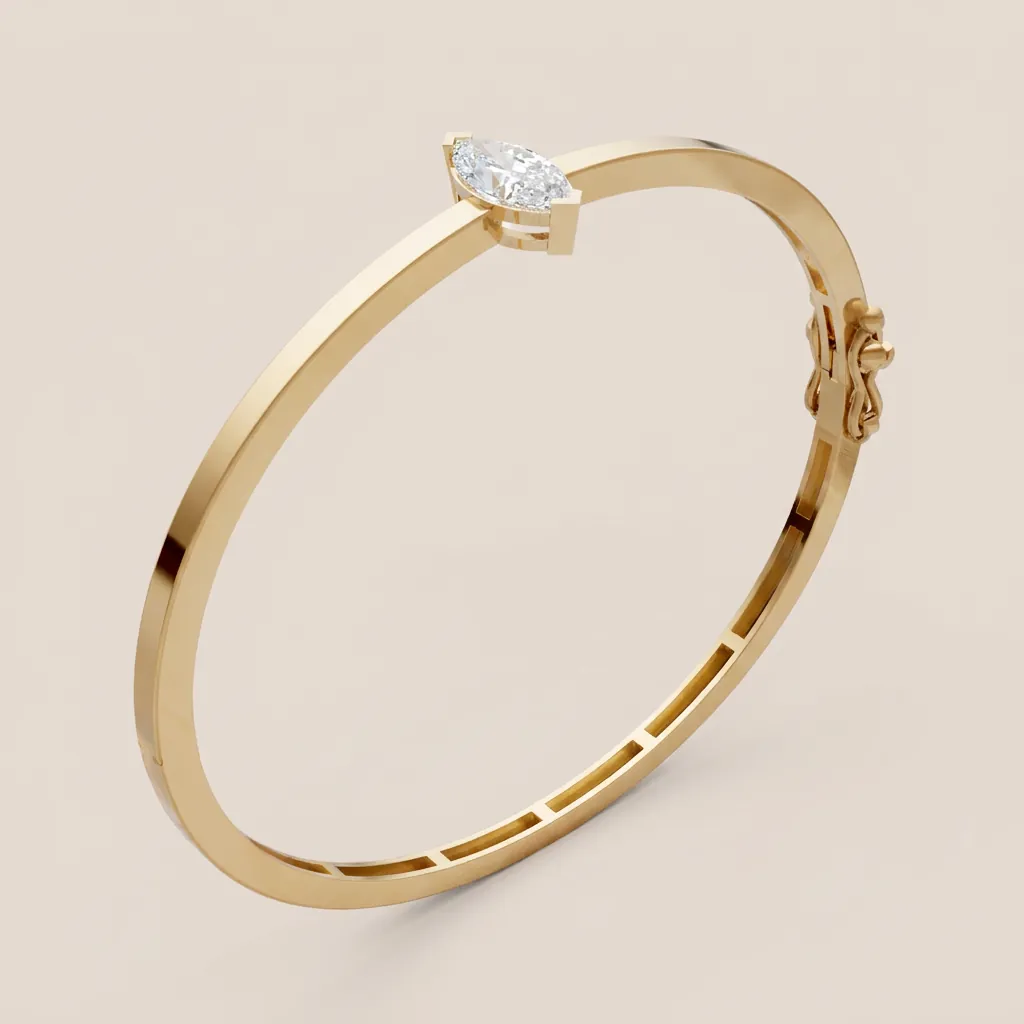 Marquise Diamond Solitaire Bangle B01980 — 18K gold bracelet by RUT GOLD