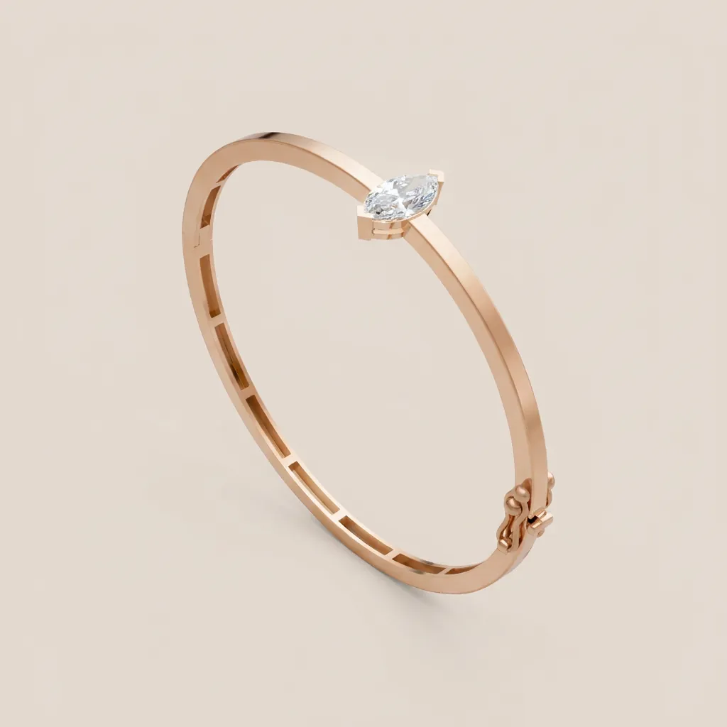 Marquise Diamond Solitaire Bangle B01980 — 18K gold bracelet by RUT GOLD — view 3