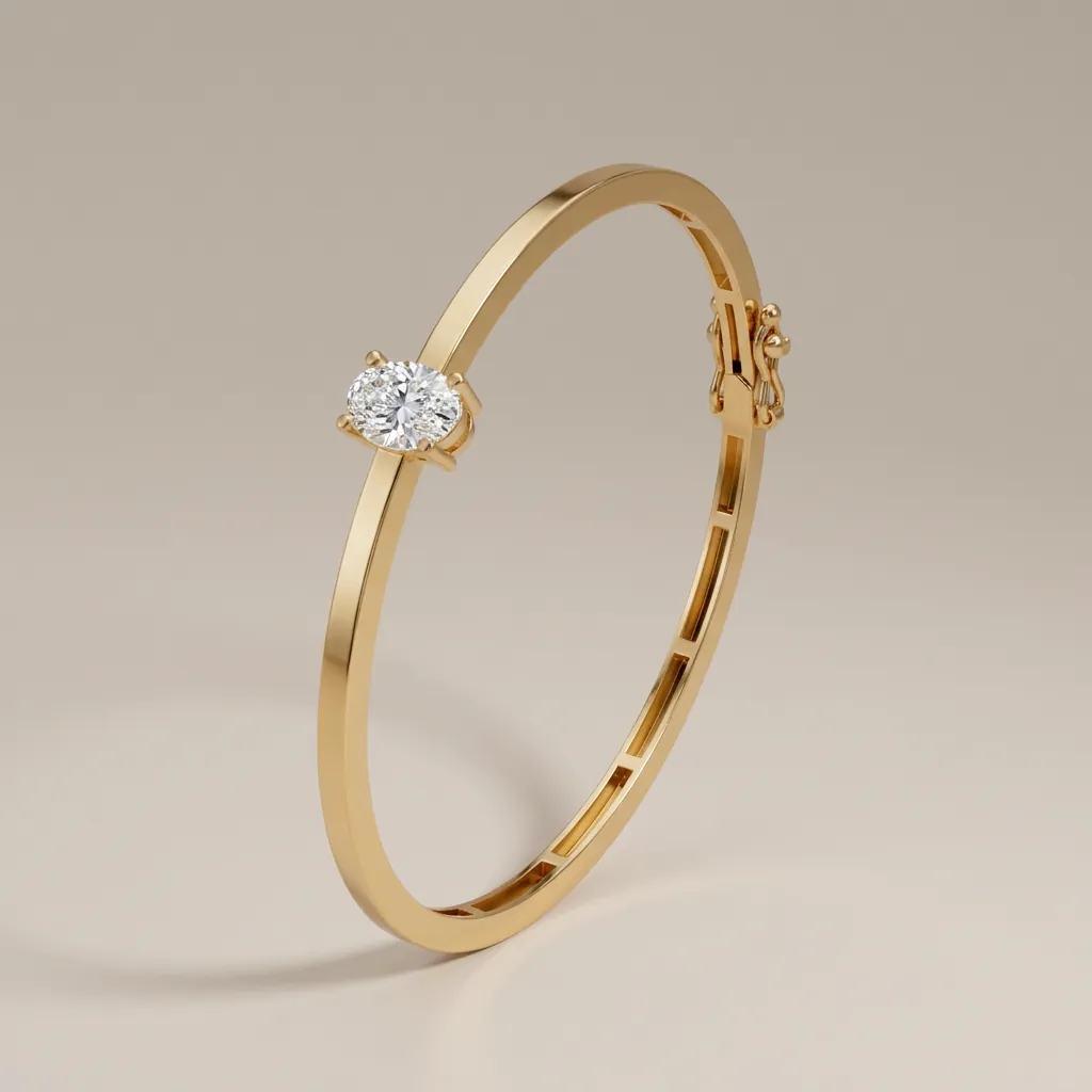 Oval Diamond Solitaire Bangle B01981 — 18K gold bracelet by RUT GOLD