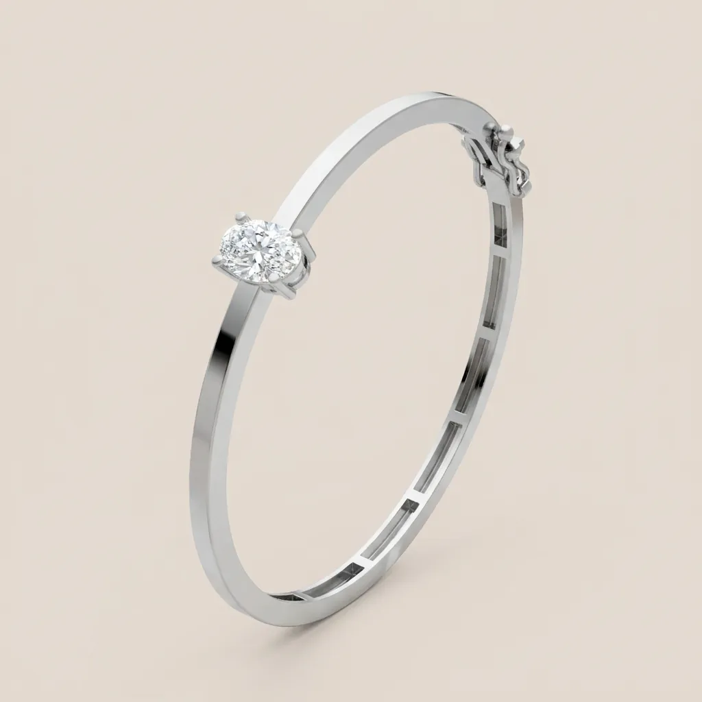 Oval Diamond Solitaire Bangle B01981 — 18K gold bracelet by RUT GOLD