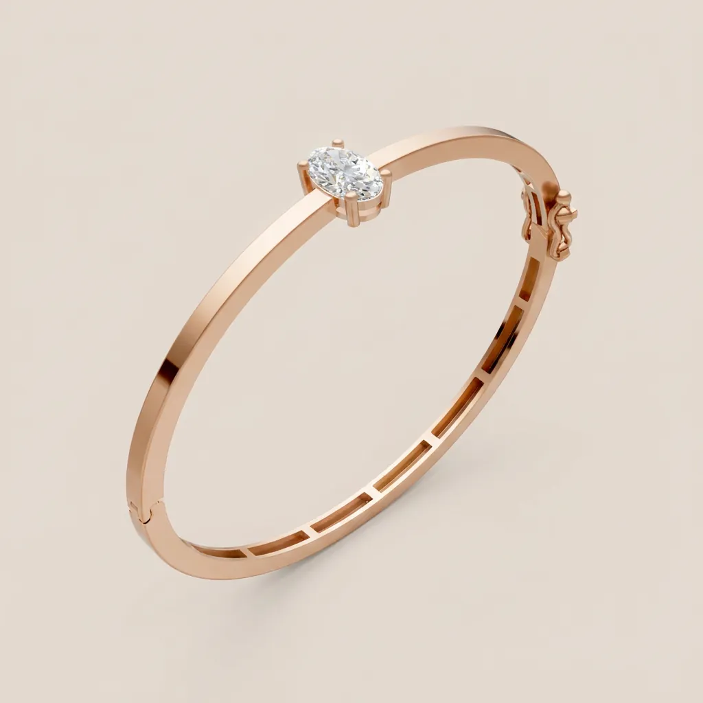 Oval Diamond Solitaire Bangle B01981 — 18K gold bracelet by RUT GOLD — view 3