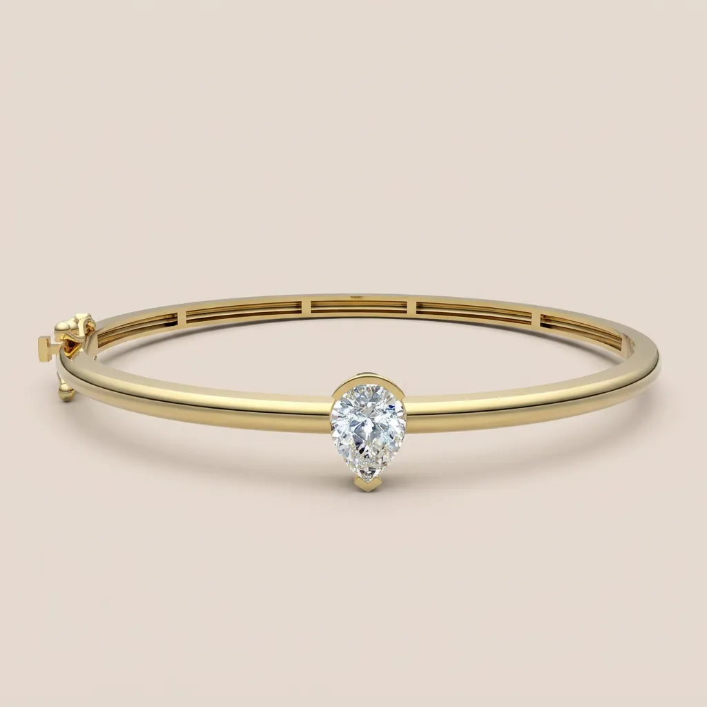 Pear Diamond Solitaire Bangle B01986 — 18K gold bracelet by RUT GOLD