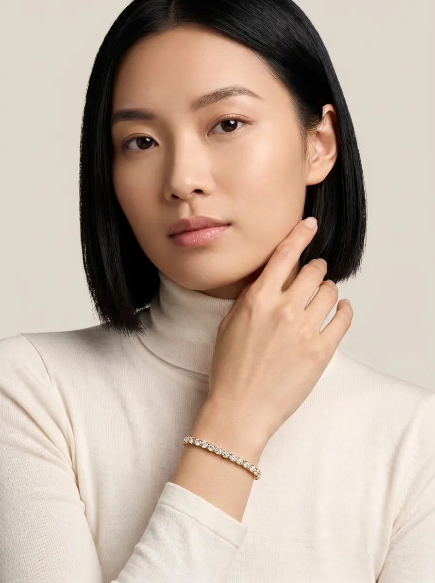 Classic Round Diamond Tennis Bracelet — 18K gold bracelet by RUT GOLD — view 5