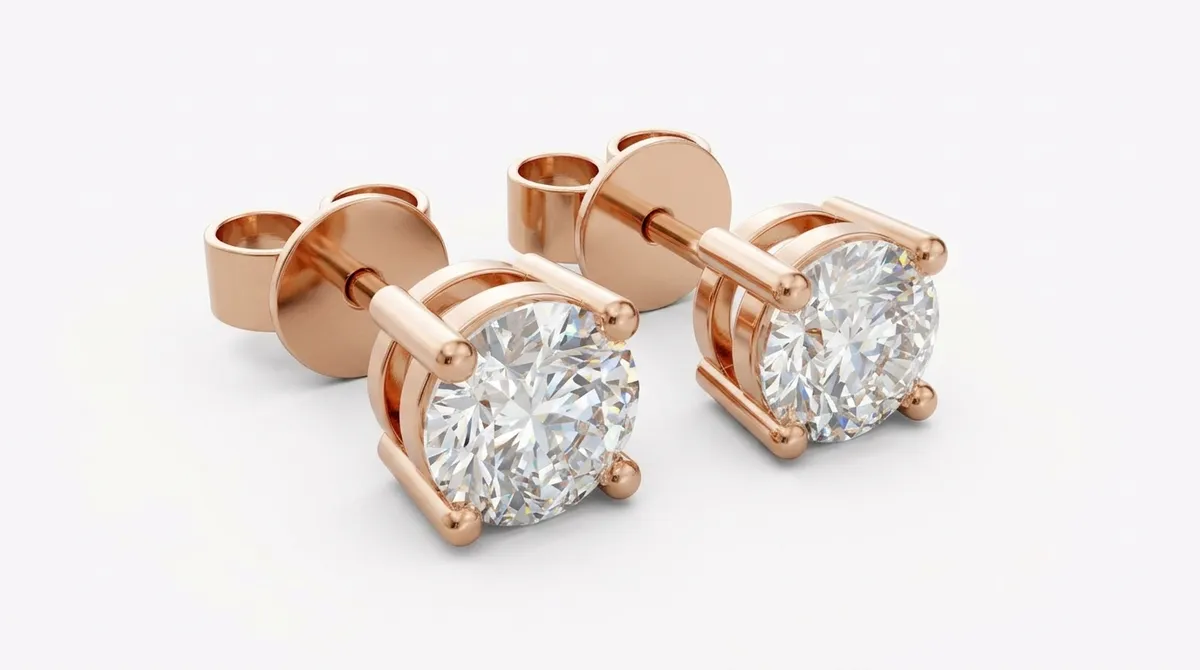 4-Prong Basket Diamond Stud Earrings — 18K gold earrings by RUT GOLD — view 6