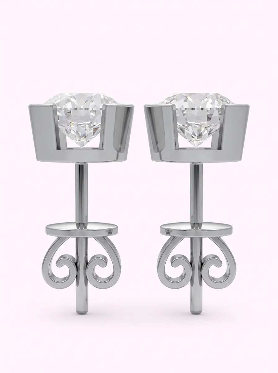 Half-Bezel Round Diamond Stud Earrings — 18K gold earrings by RUT GOLD — view 5