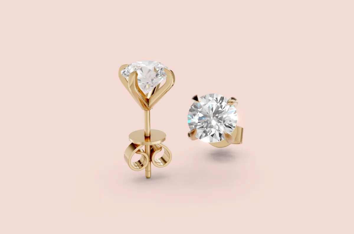 Martini Round Diamond Stud Earrings — 18K gold earrings by RUT GOLD — view 4