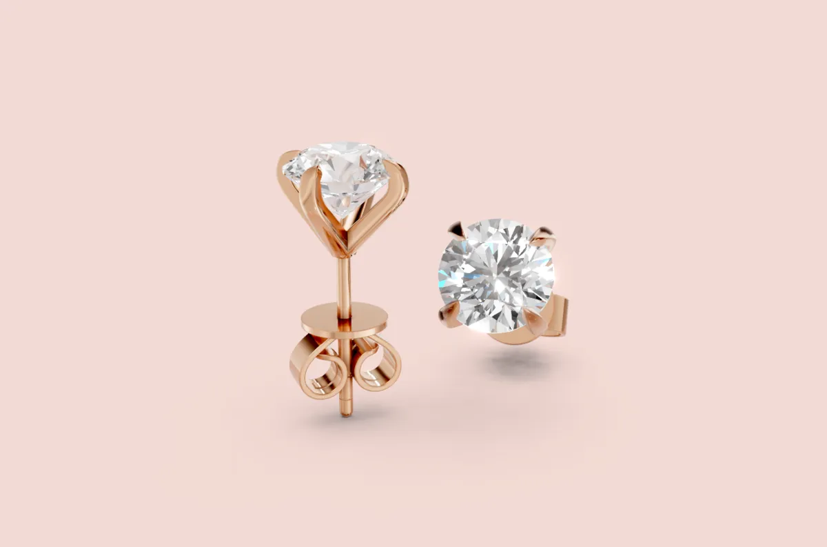Martini Round Diamond Stud Earrings — 18K gold earrings by RUT GOLD — view 6