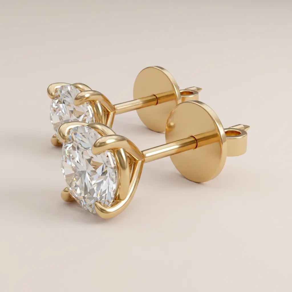 Claw-Prong Round Diamond Solitaire Earrings — 18K gold earrings by RUT GOLD — view 3