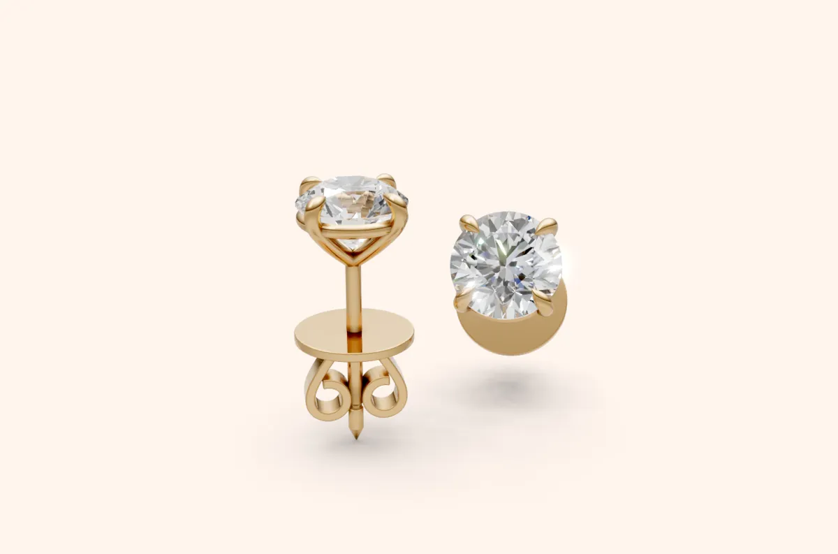 Claw-Prong Round Diamond Solitaire Earrings — 18K gold earrings by RUT GOLD — view 4