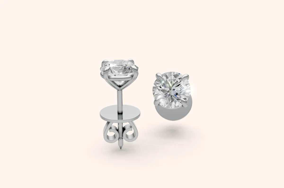 Claw-Prong Round Diamond Solitaire Earrings — 18K gold earrings by RUT GOLD — view 5