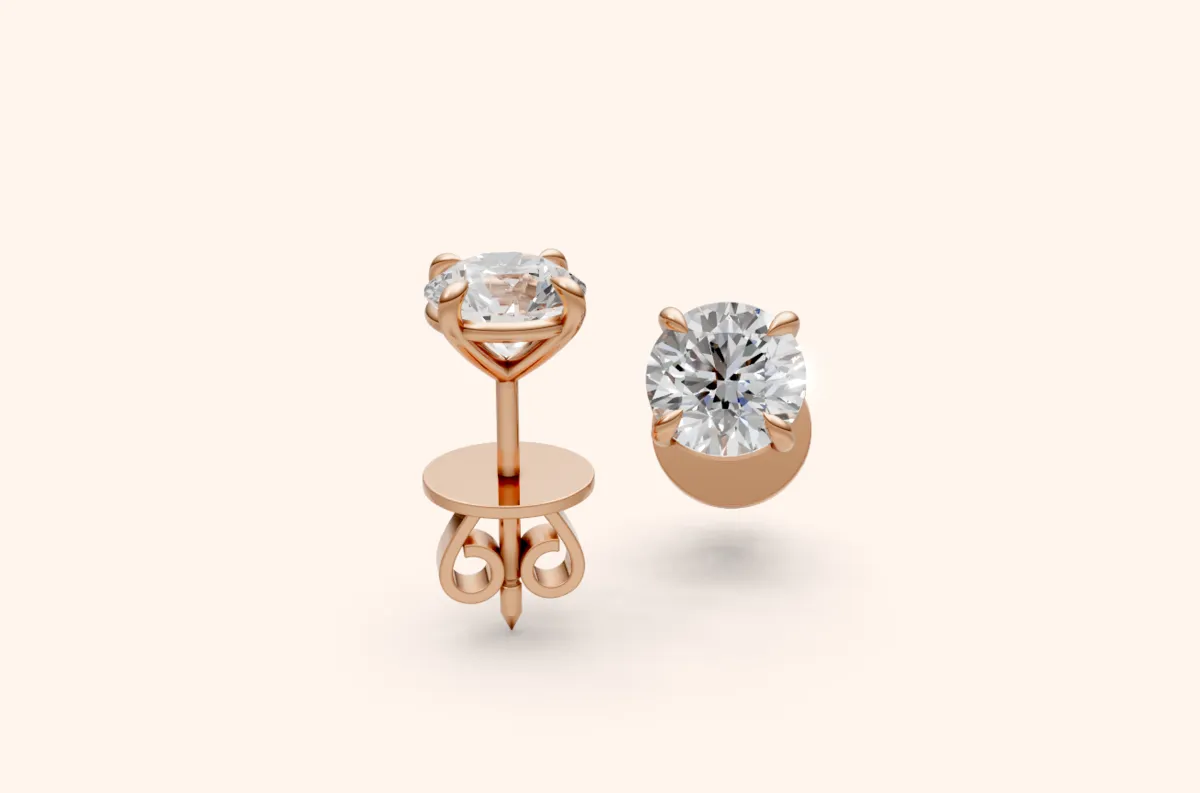 Claw-Prong Round Diamond Solitaire Earrings — 18K gold earrings by RUT GOLD — view 6