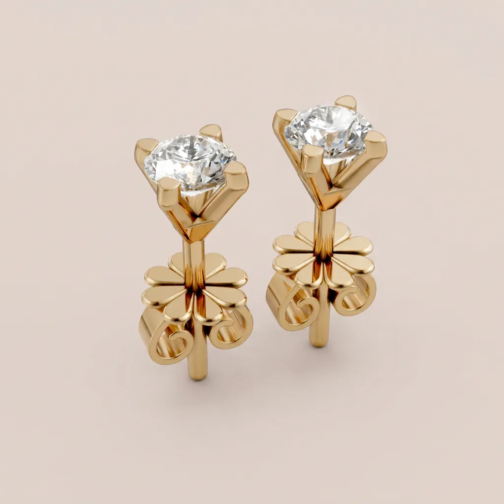 V-Prong Crown Round Diamond Stud Earrings — 18K gold earrings by RUT GOLD