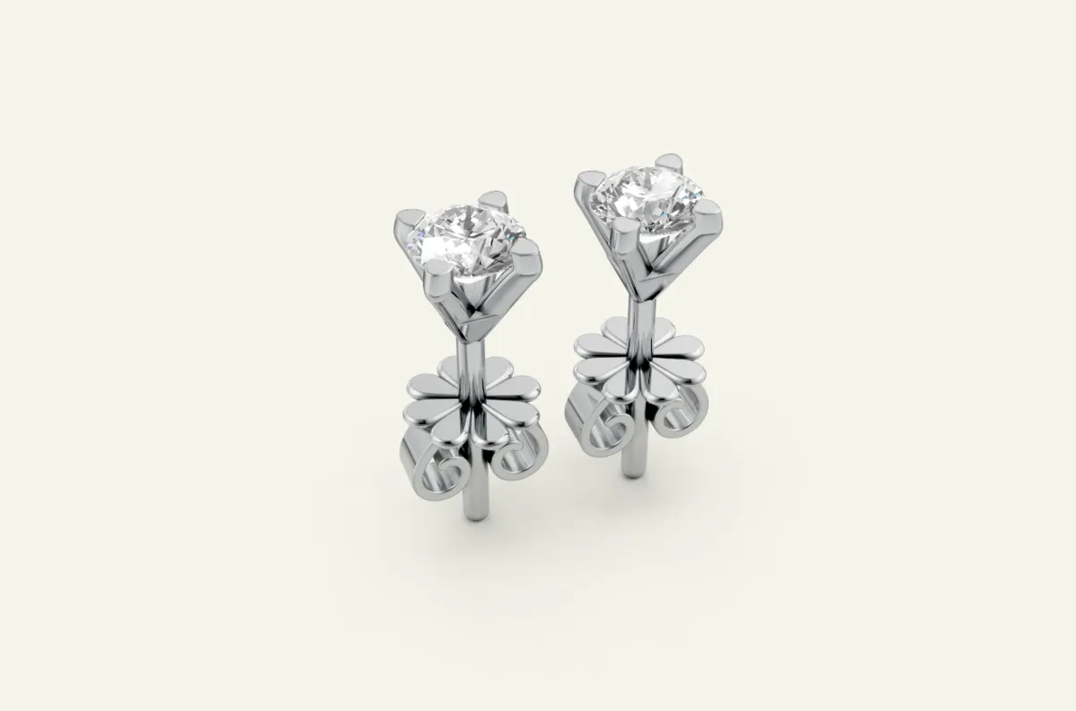 V-Prong Crown Round Diamond Stud Earrings — 18K gold earrings by RUT GOLD — view 3