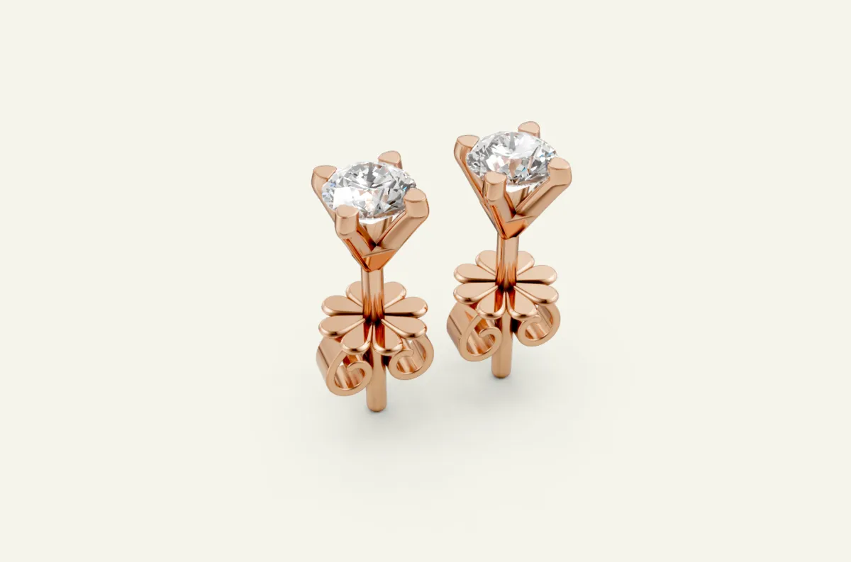 V-Prong Crown Round Diamond Stud Earrings — 18K gold earrings by RUT GOLD — view 4