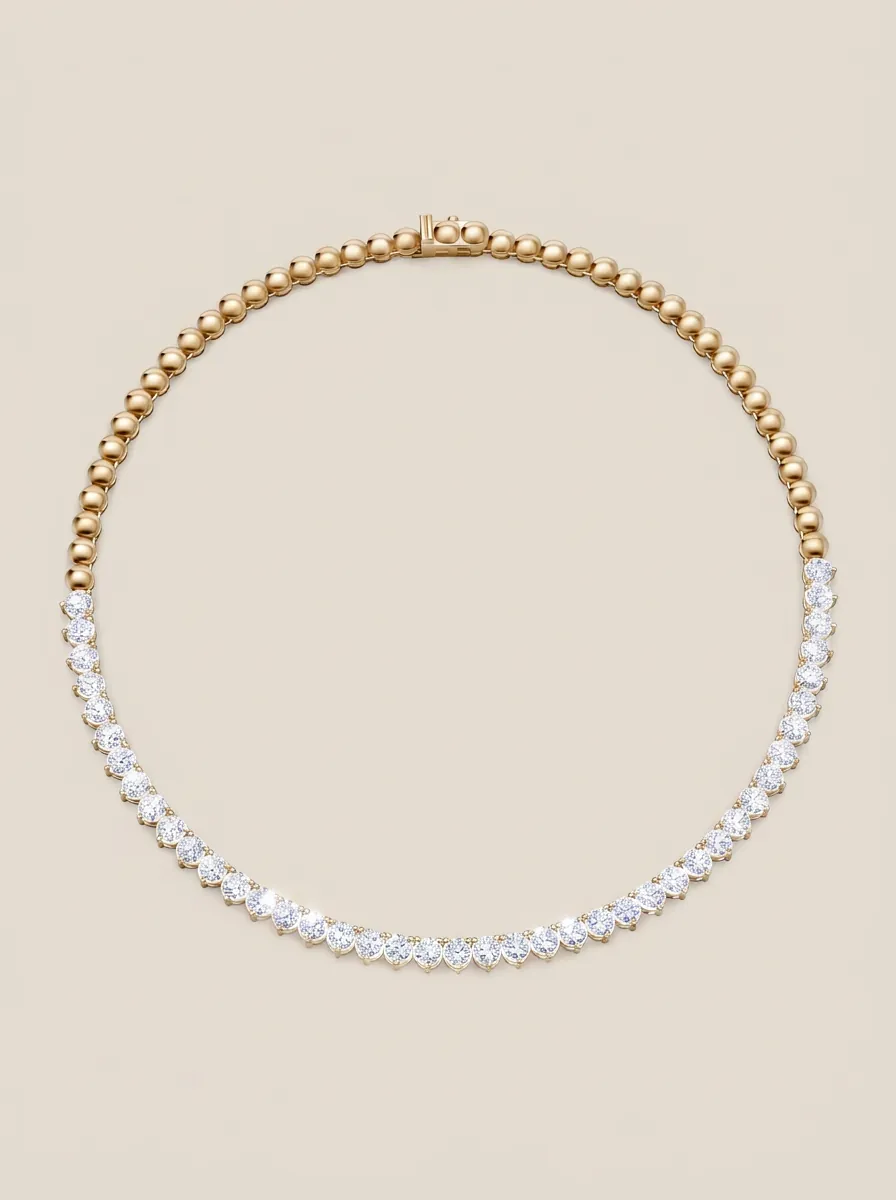 3-Prong Half Diamond Tennis Necklace — 18K gold necklace by RUT GOLD