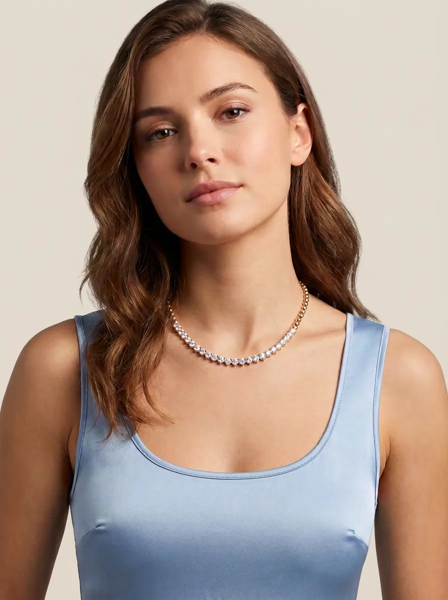 3-Prong Half Diamond Tennis Necklace — 18K gold necklace by RUT GOLD — view 4