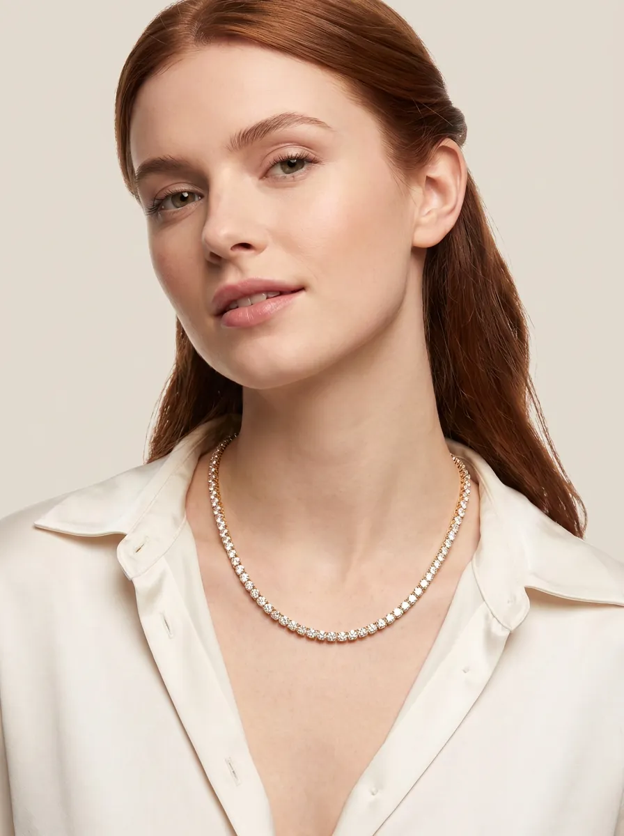 4-Prong Diamond Tennis Necklace — 18K gold necklace by RUT GOLD — view 4