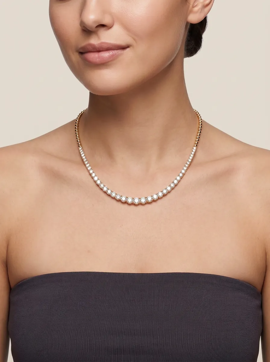 4-Prong Half Graduated Diamond Tennis Necklace — 18K gold necklace by RUT GOLD — view 3