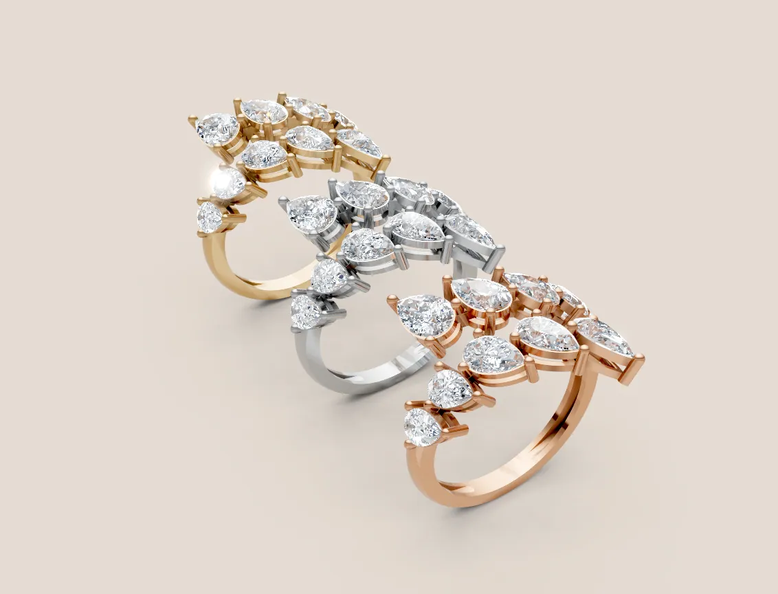 Pear & Marquise Diamond Double-Row Open Ring R00924 — 18K gold ring by RUT GOLD