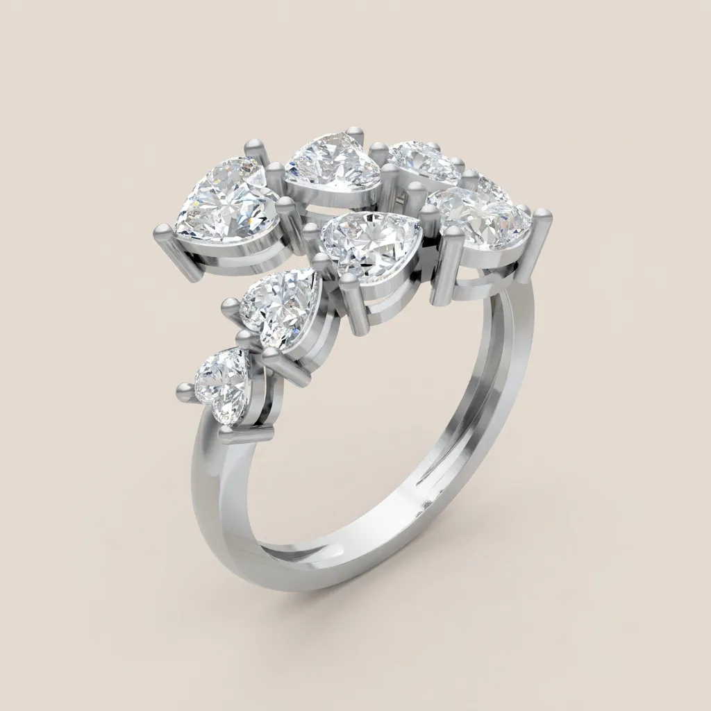 Heart-Cut Diamond Cluster Open Ring R00935 — 18K gold ring by RUT GOLD