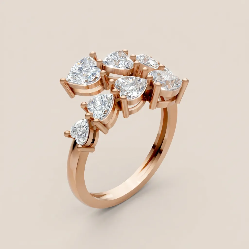 Heart-Cut Diamond Cluster Open Ring R00935 — 18K gold ring by RUT GOLD — view 7