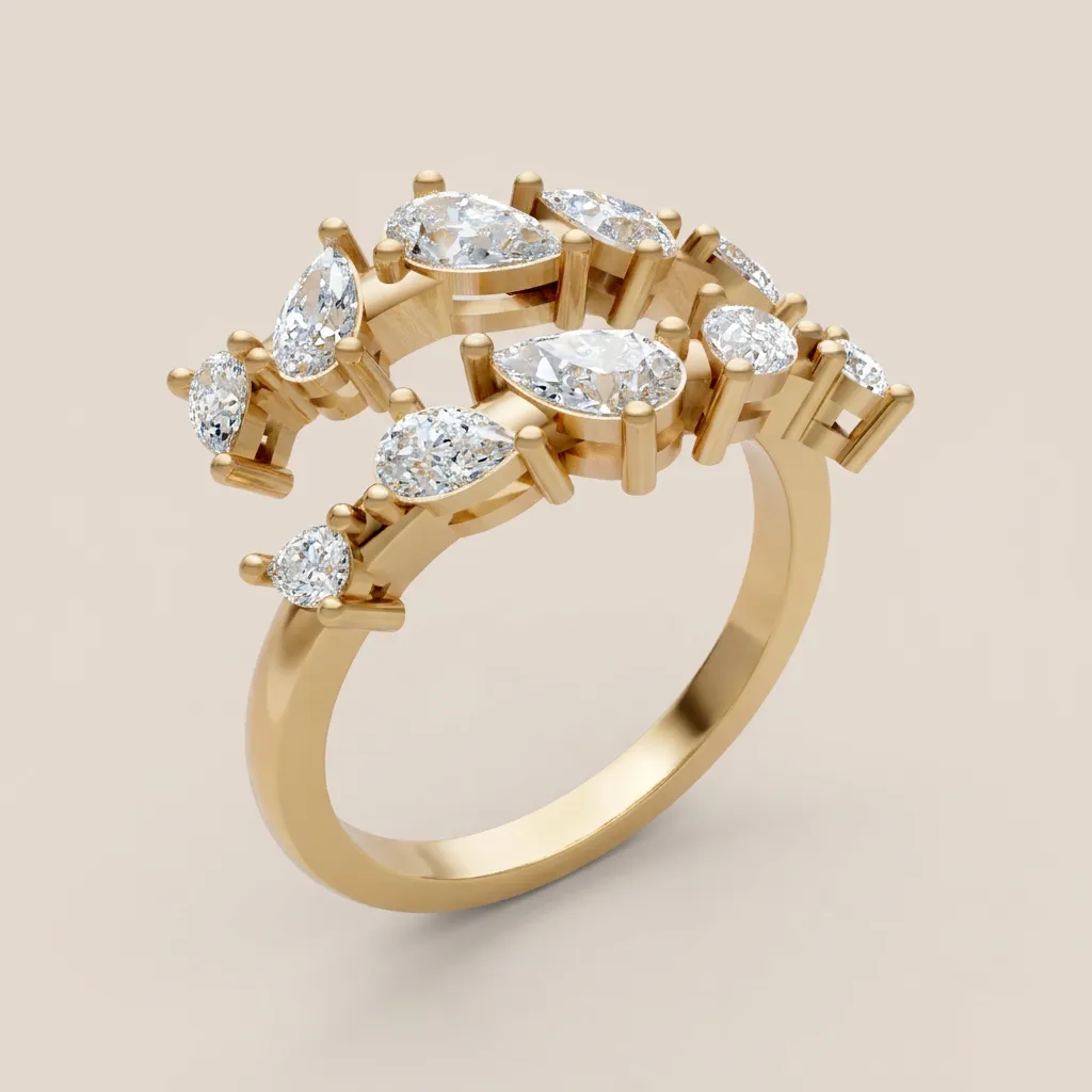 Marquise & Pear Diamond Scatter Cocktail Ring R00939 — 18K gold ring by RUT GOLD