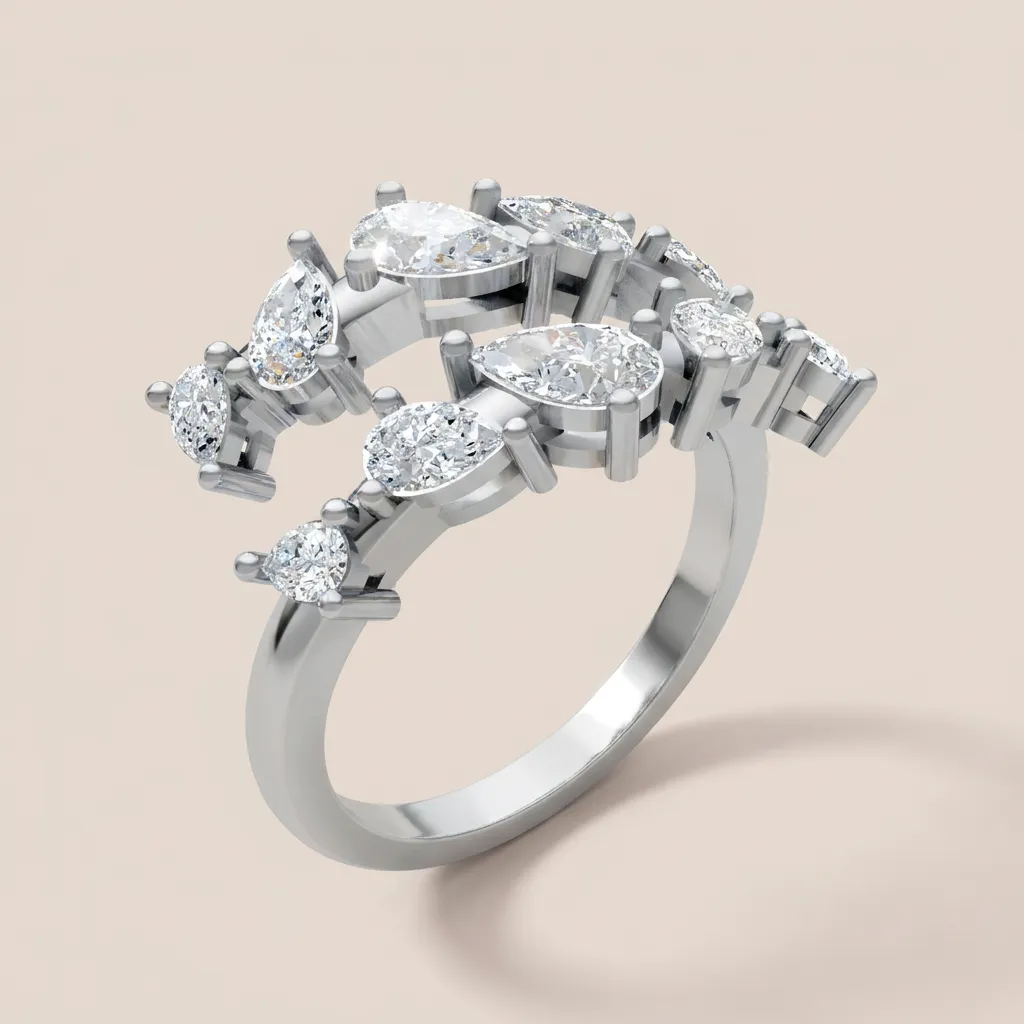 Marquise & Pear Diamond Scatter Cocktail Ring R00939 — 18K gold ring by RUT GOLD — view 5