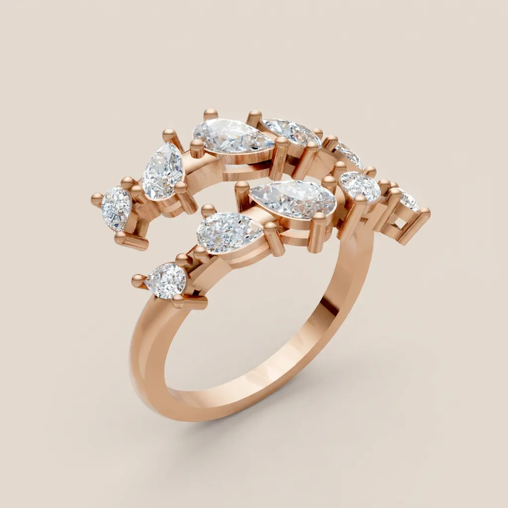Marquise & Pear Diamond Scatter Cocktail Ring R00939 — 18K gold ring by RUT GOLD — view 6
