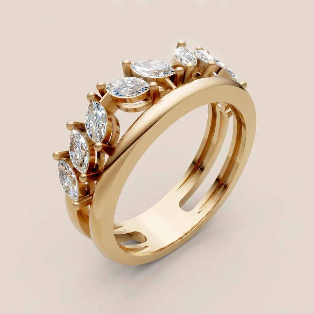 Marquise Diamond Crown Double-Row Ring R00940 — 18K gold ring by RUT GOLD