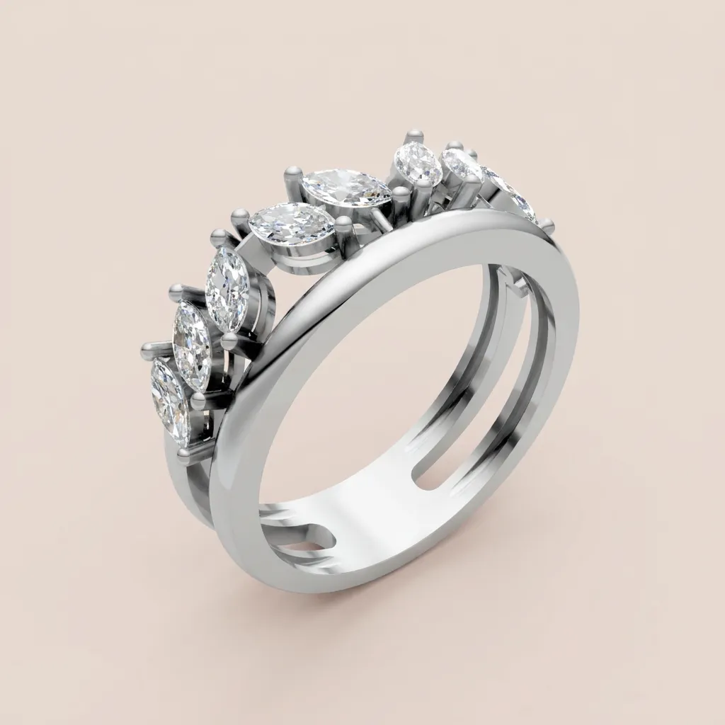 Marquise Diamond Crown Double-Row Ring R00940 — 18K gold ring by RUT GOLD — view 5