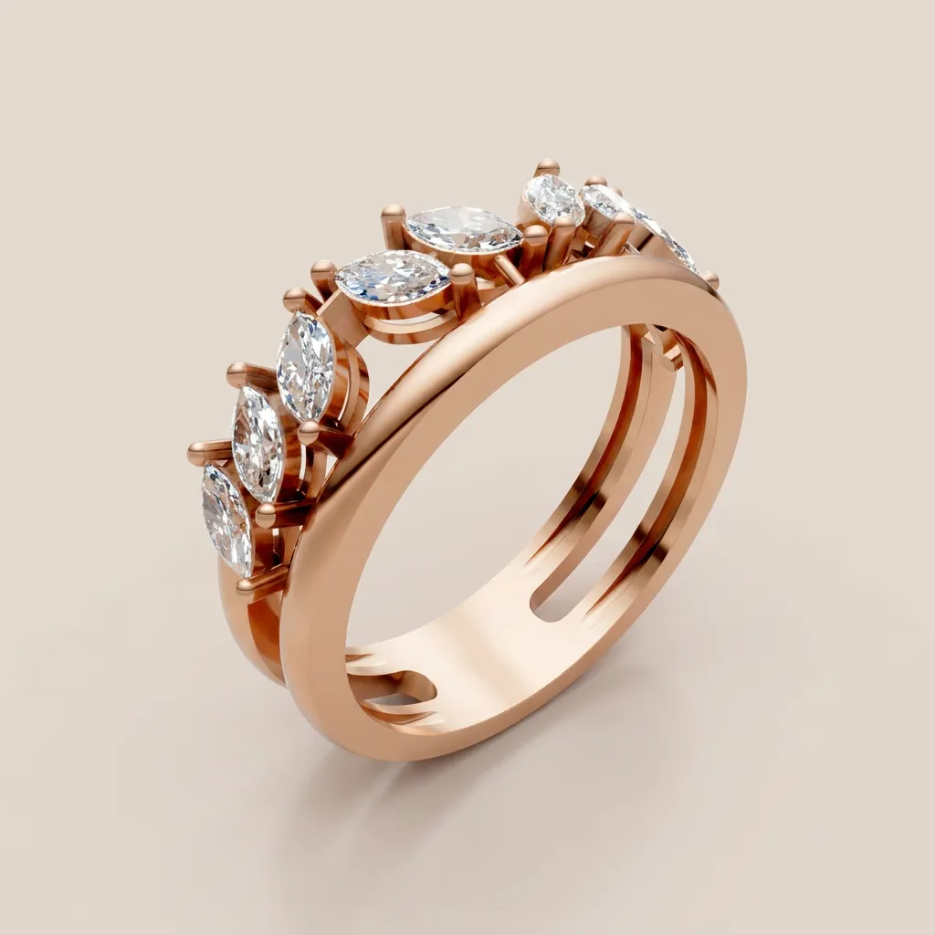 Marquise Diamond Crown Double-Row Ring R00940 — 18K gold ring by RUT GOLD — view 6