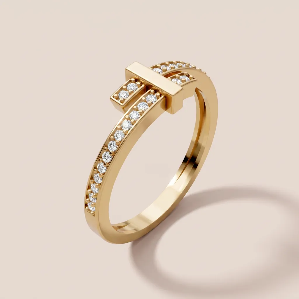 Pavé Diamond T-Bar Double-Row Ring R00946 — 18K gold ring by RUT GOLD