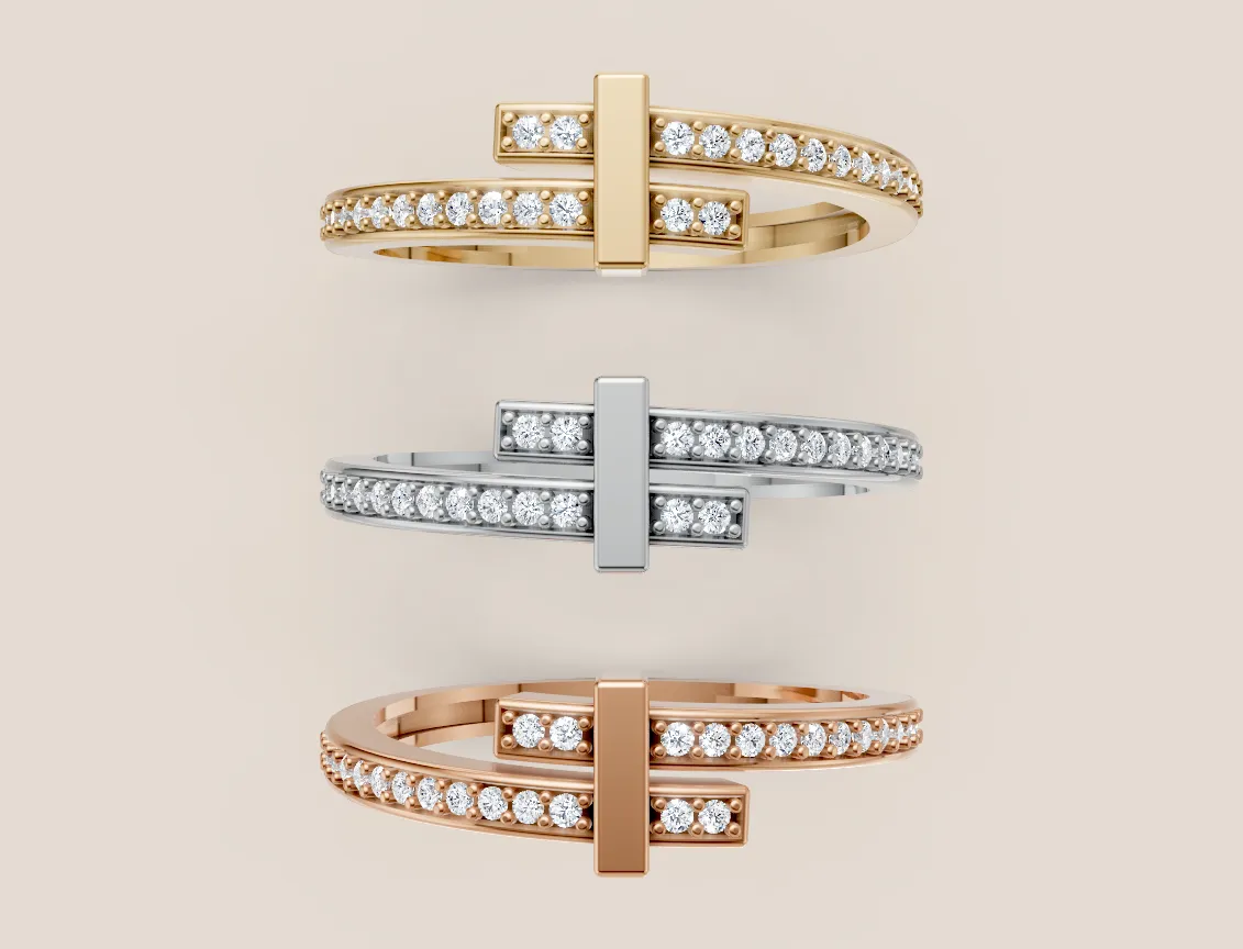 Pavé Diamond T-Bar Double-Row Ring R00946 — 18K gold ring by RUT GOLD — view 4
