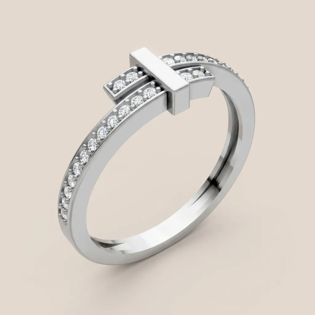 Pavé Diamond T-Bar Double-Row Ring R00946 — 18K gold ring by RUT GOLD — view 6