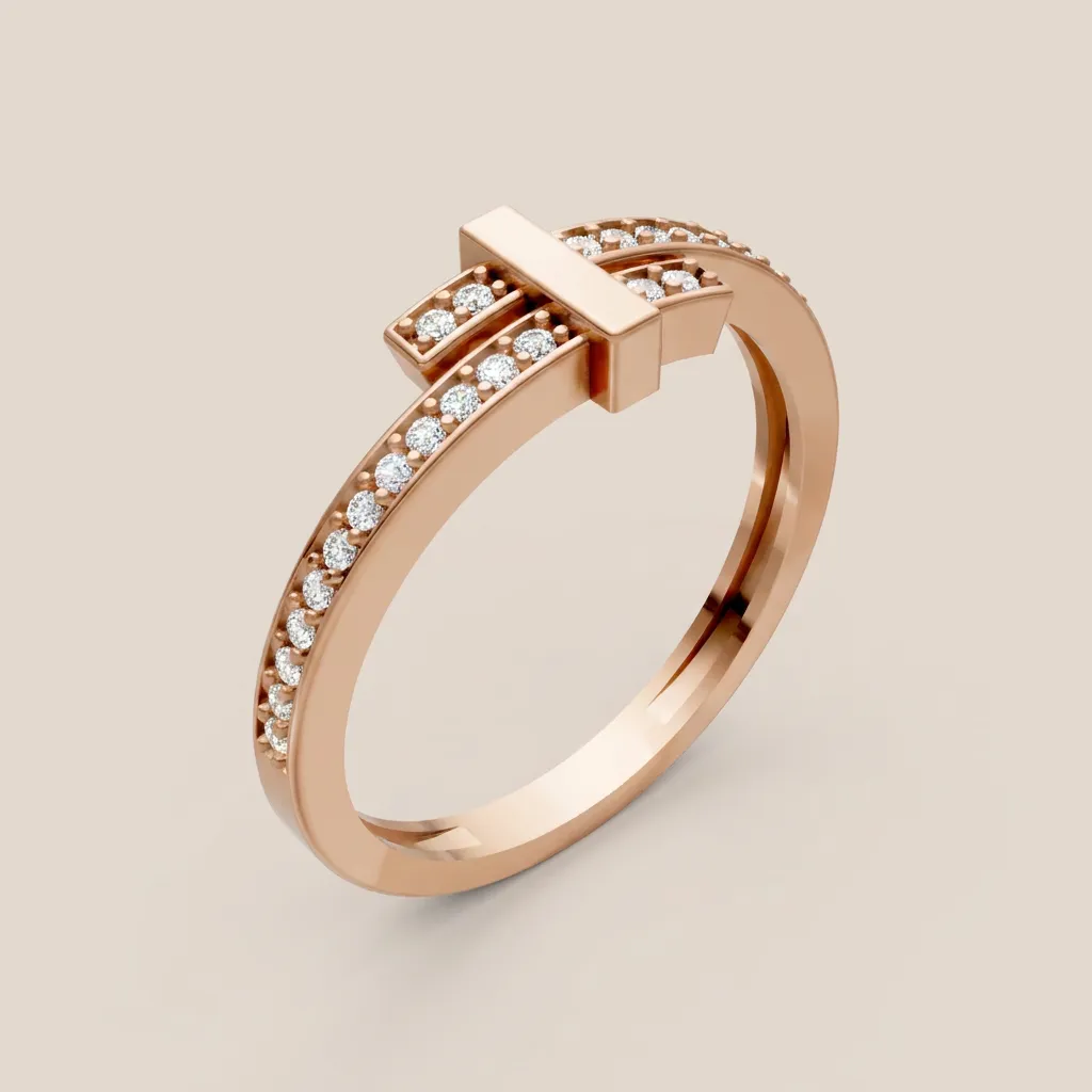 Pavé Diamond T-Bar Double-Row Ring R00946 — 18K gold ring by RUT GOLD — view 7