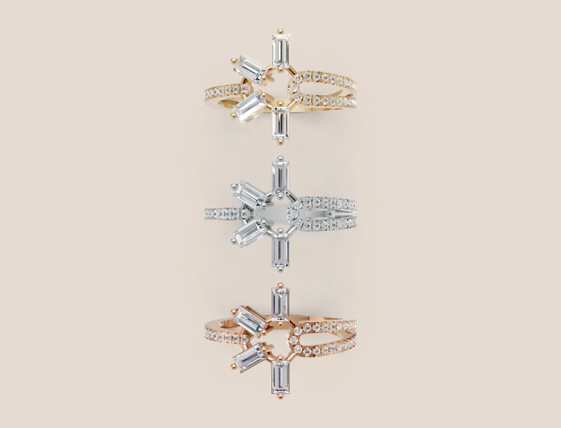 Baguette & Marquise Diamond Fan Pavé Ring R00950 — 18K gold ring by RUT GOLD — view 4