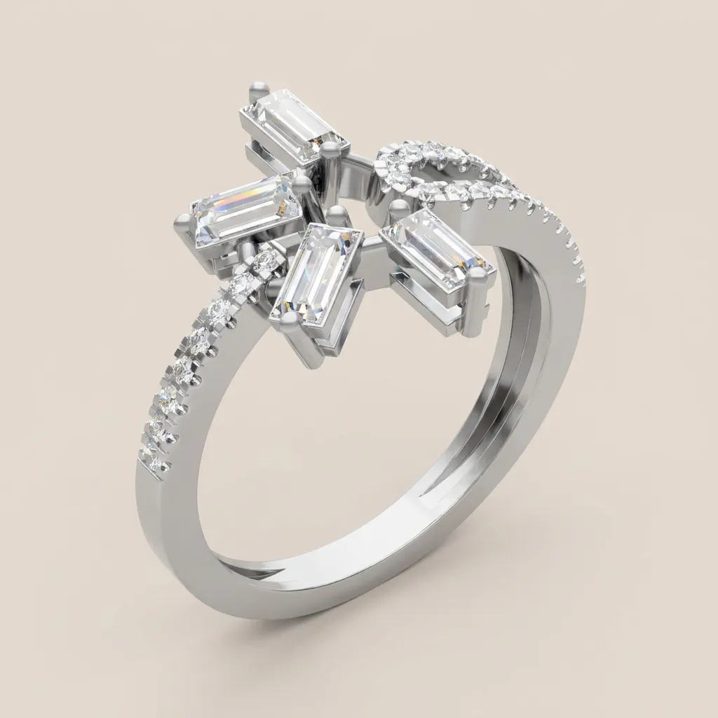 Baguette & Marquise Diamond Fan Pavé Ring R00950 — 18K gold ring by RUT GOLD