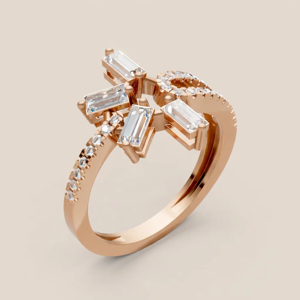 Baguette & Marquise Diamond Fan Pavé Ring R00950 — 18K gold ring by RUT GOLD — view 6