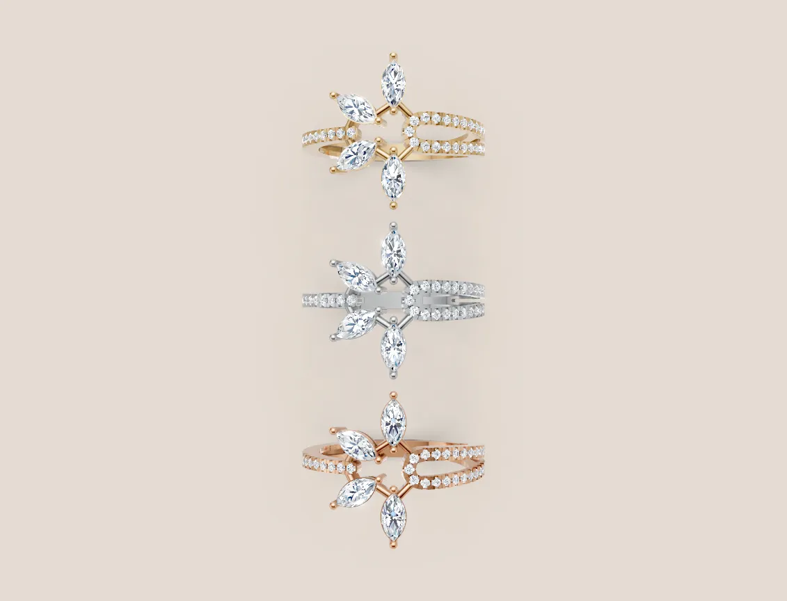 Marquise Diamond Flower Spray Bypass Ring R00954 — 18K gold ring by RUT GOLD — view 3