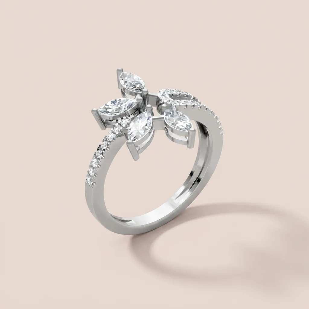 Marquise Diamond Flower Spray Bypass Ring R00954 — 18K gold ring by RUT GOLD — view 5