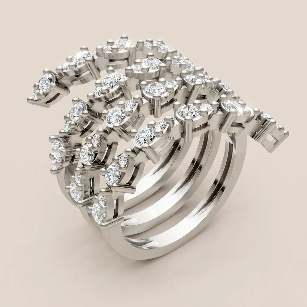 Marquise & Round Diamond Four-Row Wrap Ring R00960 — 18K gold ring by RUT GOLD