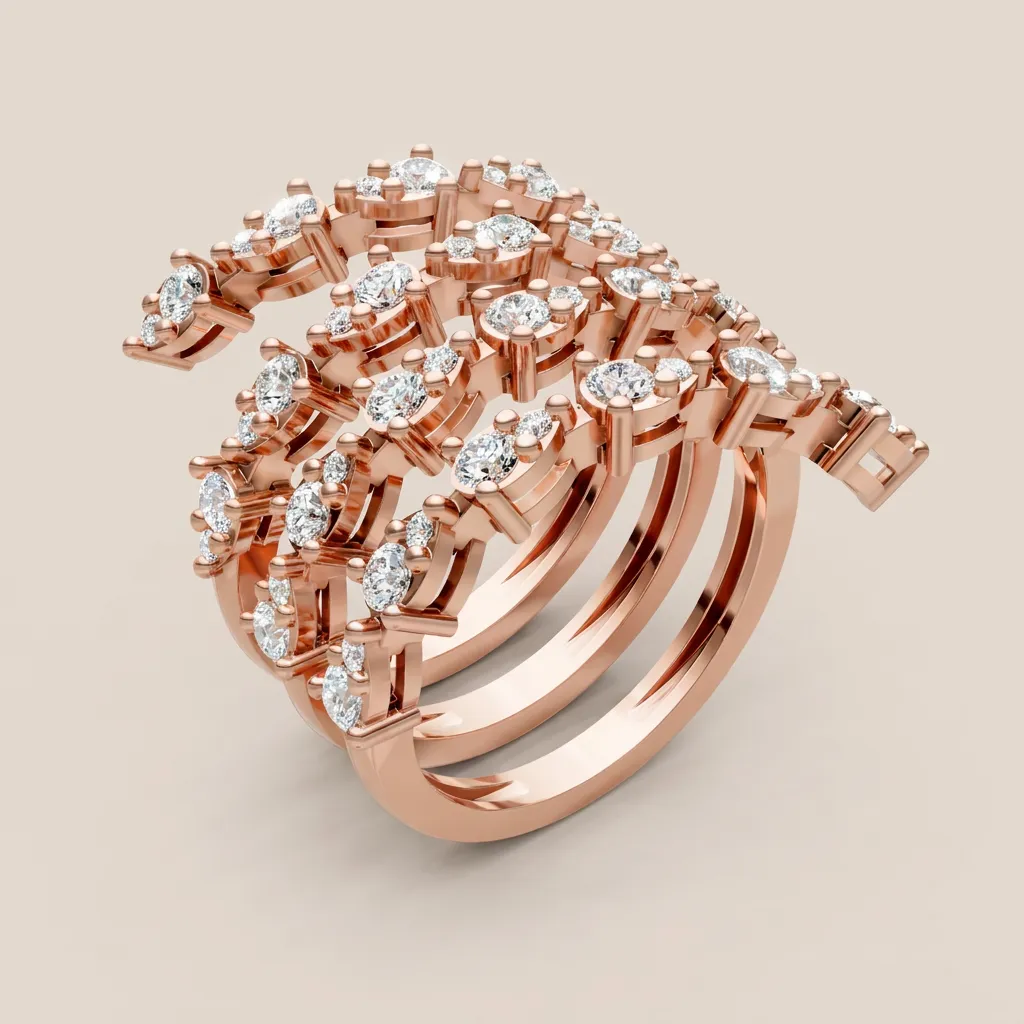 Marquise & Round Diamond Four-Row Wrap Ring R00960 — 18K gold ring by RUT GOLD — view 4