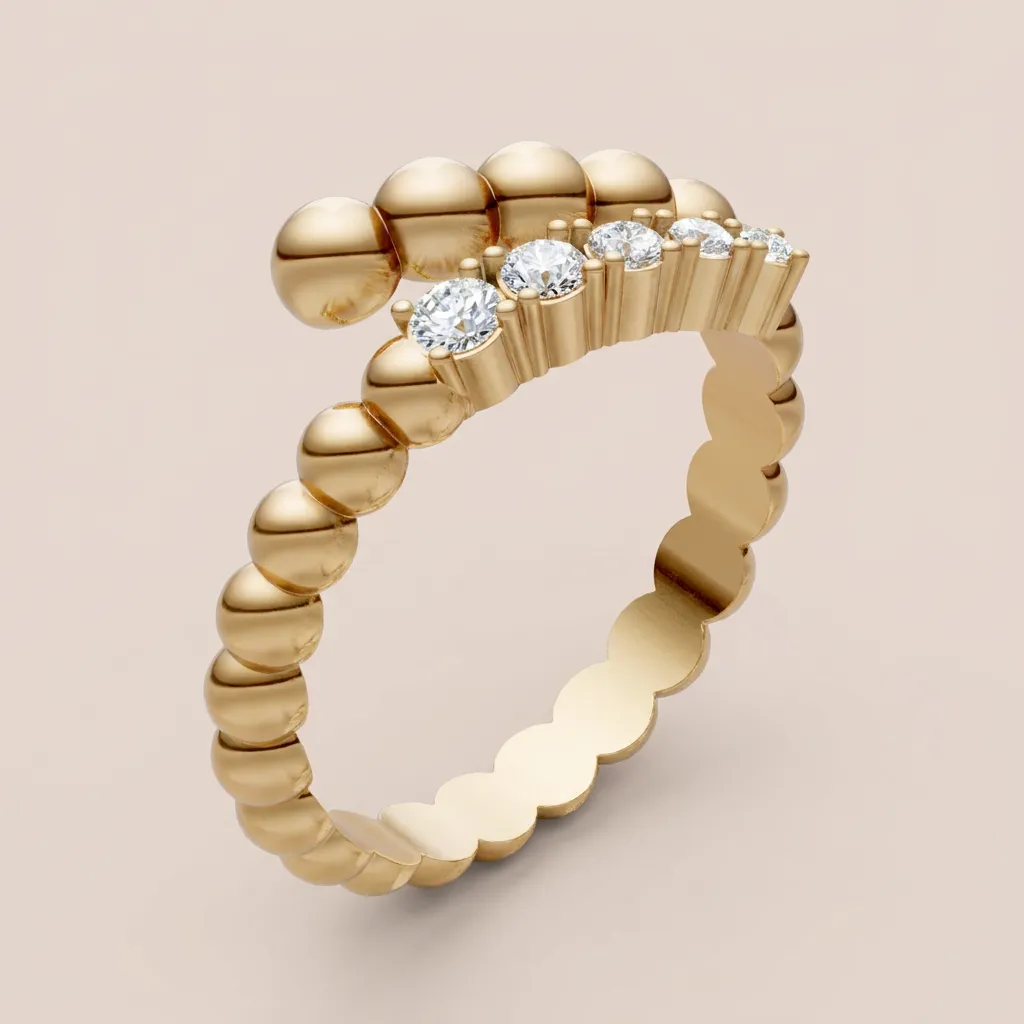 Gold Bead & Diamond Open Ring R00962 — 18K gold ring by RUT GOLD