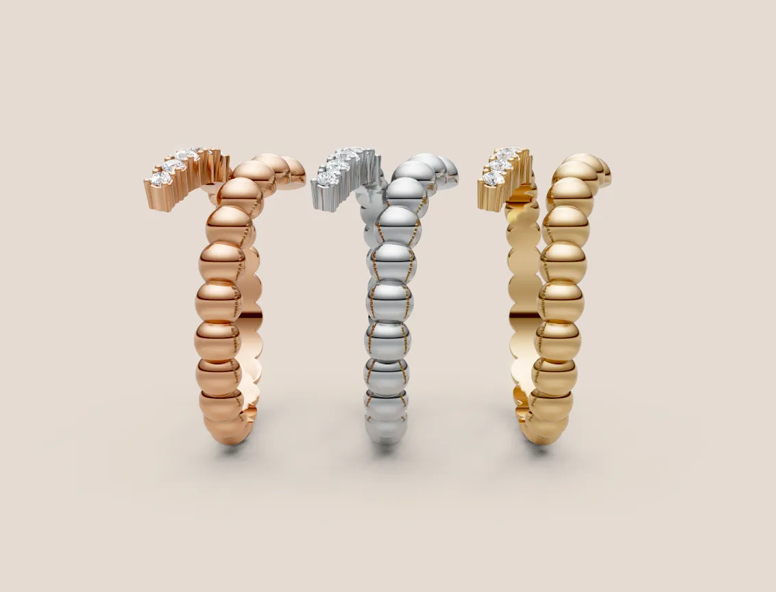 Gold Bead & Diamond Open Ring R00962 — 18K gold ring by RUT GOLD — view 3