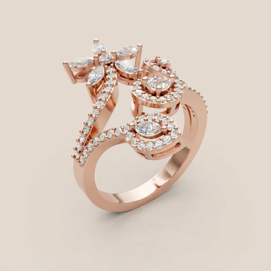 Pear & Marquise Diamond Halo Open Ring R00967 — 18K gold ring by RUT GOLD — view 6